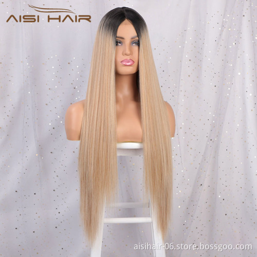 Aisi Hair Cheap Wholesale Vendor 613 Long Silky Straight Natural Wave Ombre Blonde Wig For Black Women Synthetic Hair Wigs